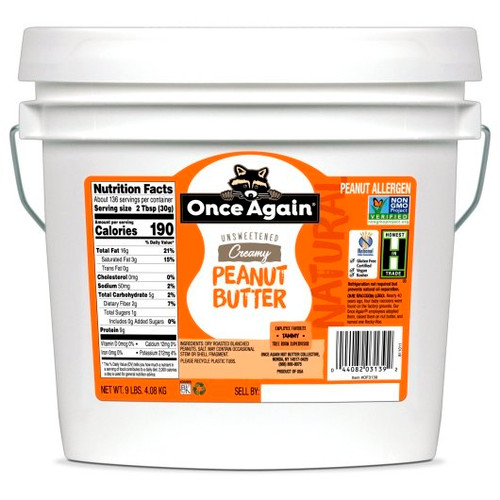 Once Again Nut Butter Salted Natural Creamy Peanut Butter, 9 Pound